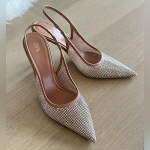 Zara Women's Nude Rhinestone Slingback Heels Size 39